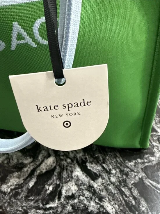 Kate Spade New York x Target Knit Tote “IT’S IN THE BAG” Green/light Blue NEW - Picture 7 of 7